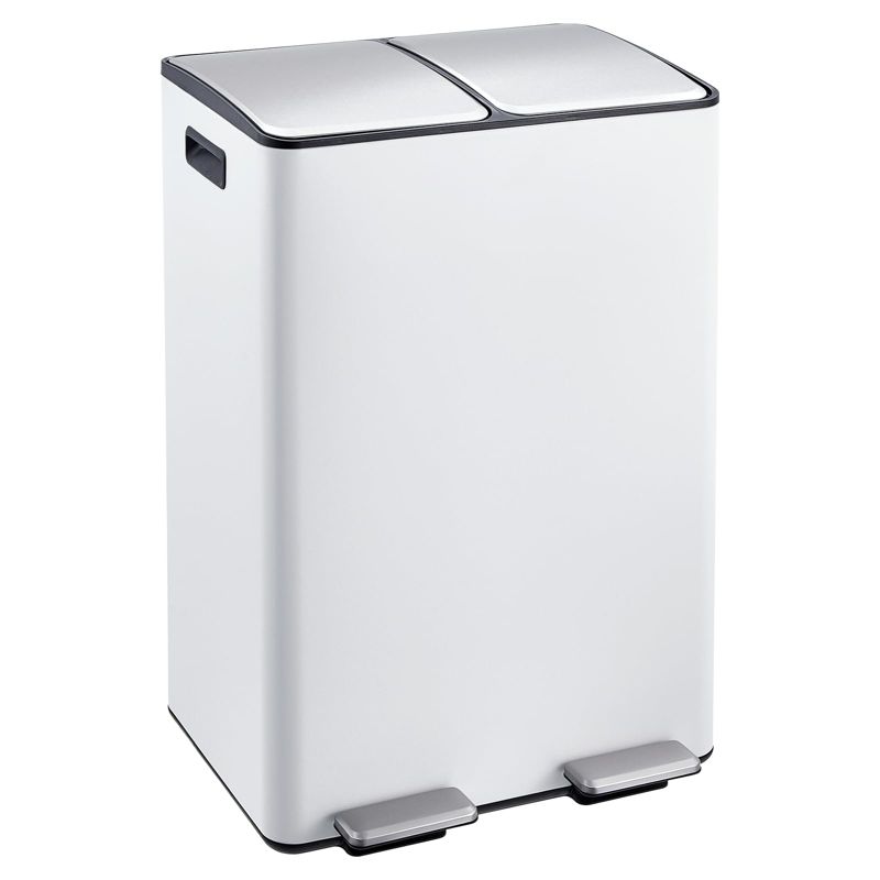 Dual Trash Can, 16 Gal (2 x 30 l) Stainless Steel Kitchen Garbage Can with Lid and Inner Bucket, Double Compartment Trash and Recycle Bin