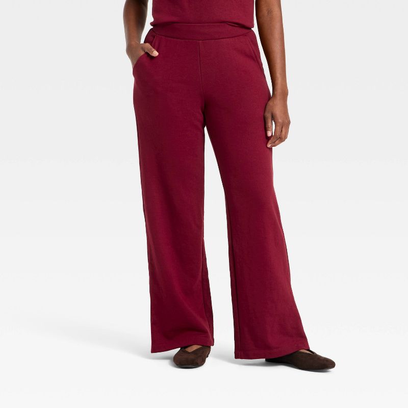 Women's Mid-Rise Wide Leg French Terry Pants - A New Day™ Red L