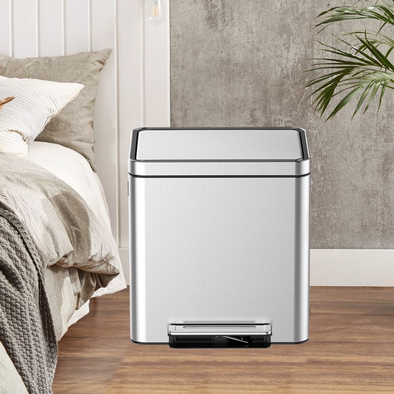 （20L/18L/15L）*2 Stainless Steel Dual Step-on Trash Can Recycling Bin with Soft-Close Lids & Removable Plastic Inner Buckets for Kitchen, Home, Office