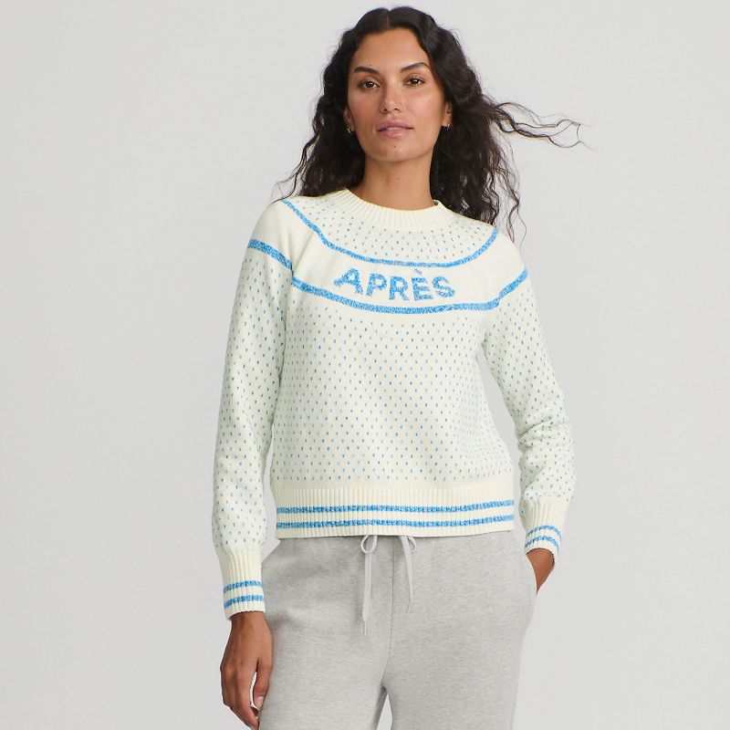 Lands' End Women's Drifter Jacquard Raglan Sweater - X Large - Bright Cerulean Apres
