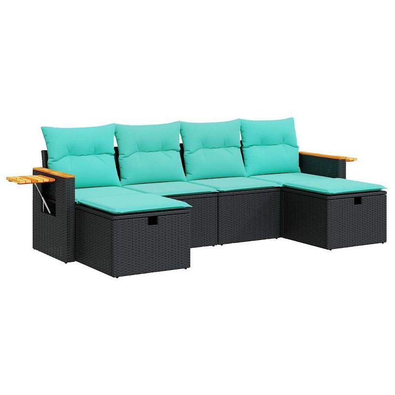 vidaXL Garden Sofa Set Black, Blue Poly Rattan Large Adjustable Feet