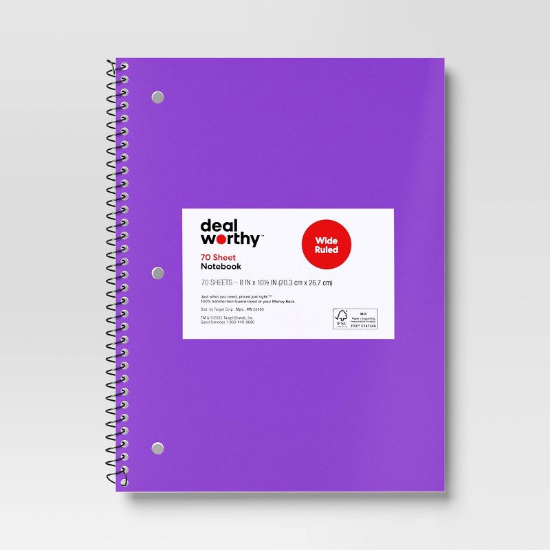 Subject Spiral Notebook Wide Ruled Purple - Dealworthy™