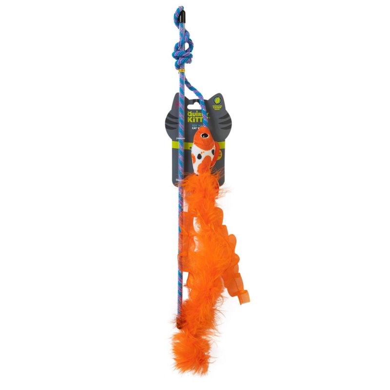 Quirky Kitty Koi Feather Wand Cat Plush Toy - Orange