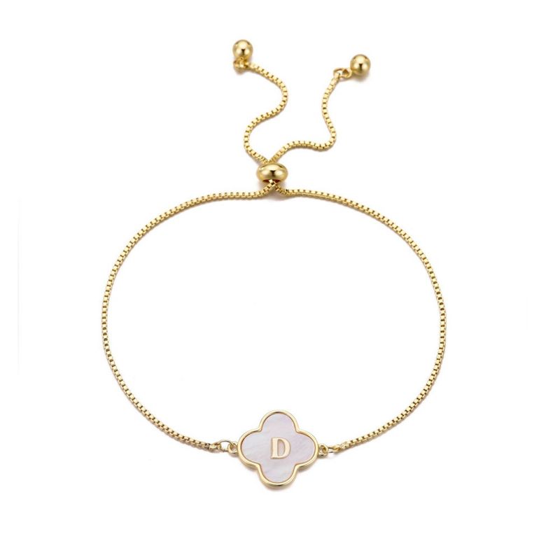 Adornia 14k Gold Plated Mother of Pearl Initial Clover Bolo Bracelet