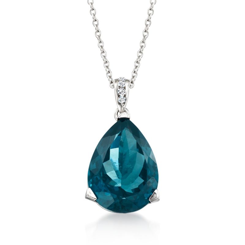 Ross-Simons 13.00 Carat London Blue Topaz Pendant Necklace With Diamond Accents in Sterling Silver Size 20