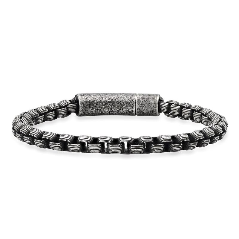 Steeltime Men's oxidized stainess steel round box chain bracelet